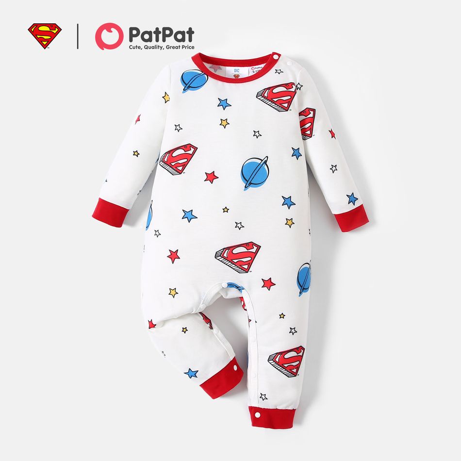 Superman Baby Boy /Girl Logo Stars Allover Jumpsuit White