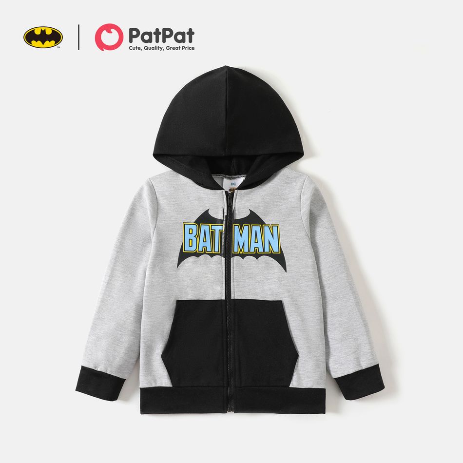 Batman Kid Boy Colorblock Zip-up Hooded Coat Grey