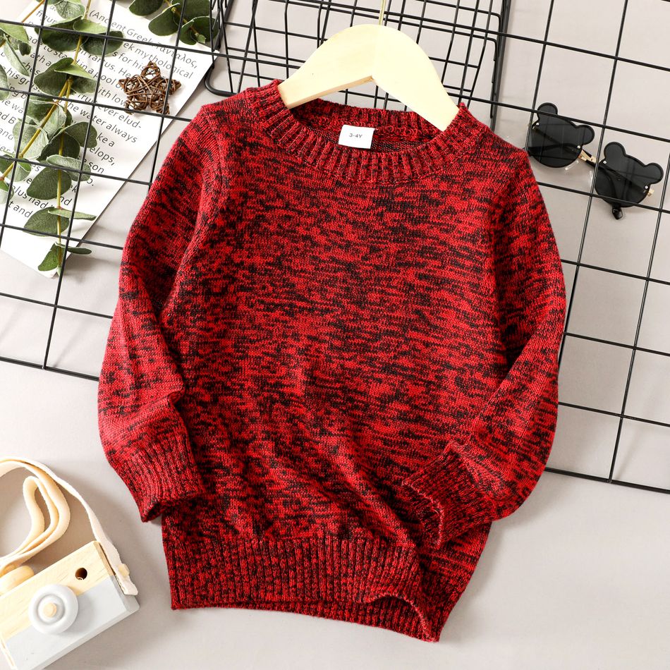 Toddler Boy/Girl Solid Color Round-collar Knit Sweater Scarlet big image 1