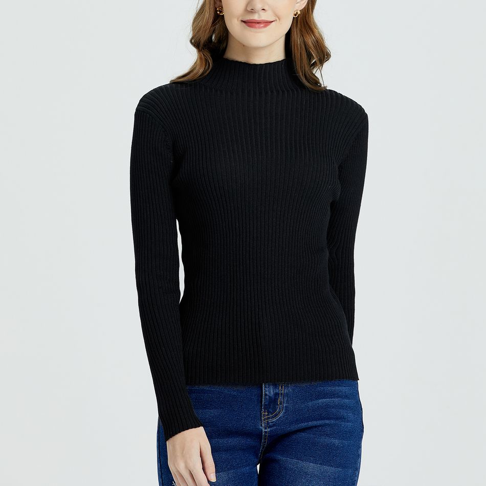 Minimalist High Collar Long-sleeve Black Sweater Black big image 1