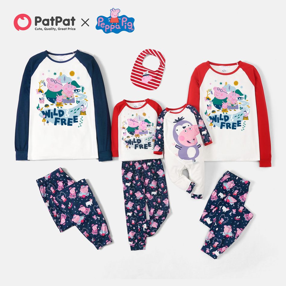 Peppa Pig Family Matching Colorblock Top and Allover Pants Pajamas Sets Blue