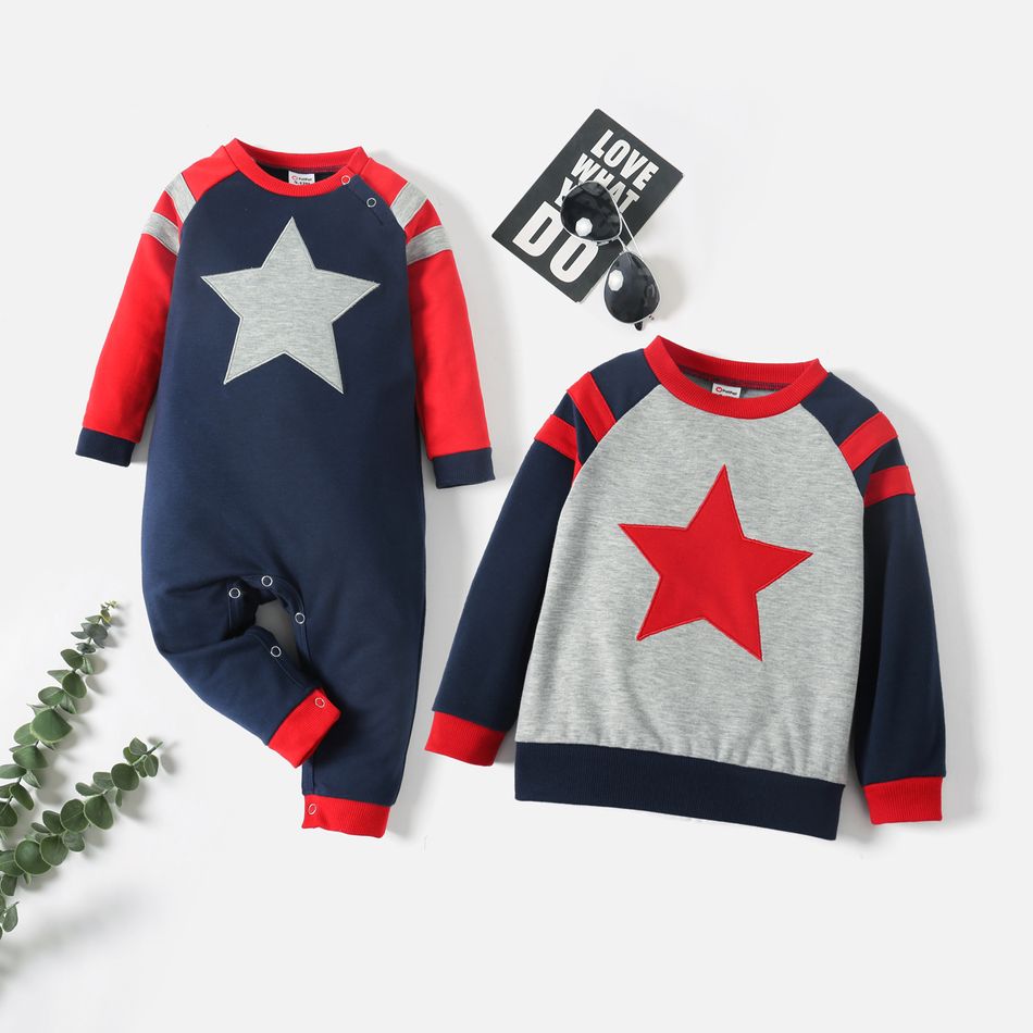 Sibling Matching Star Print Colorblock Splicing Raglan Long-sleeve Sweatshirts ColorBlock