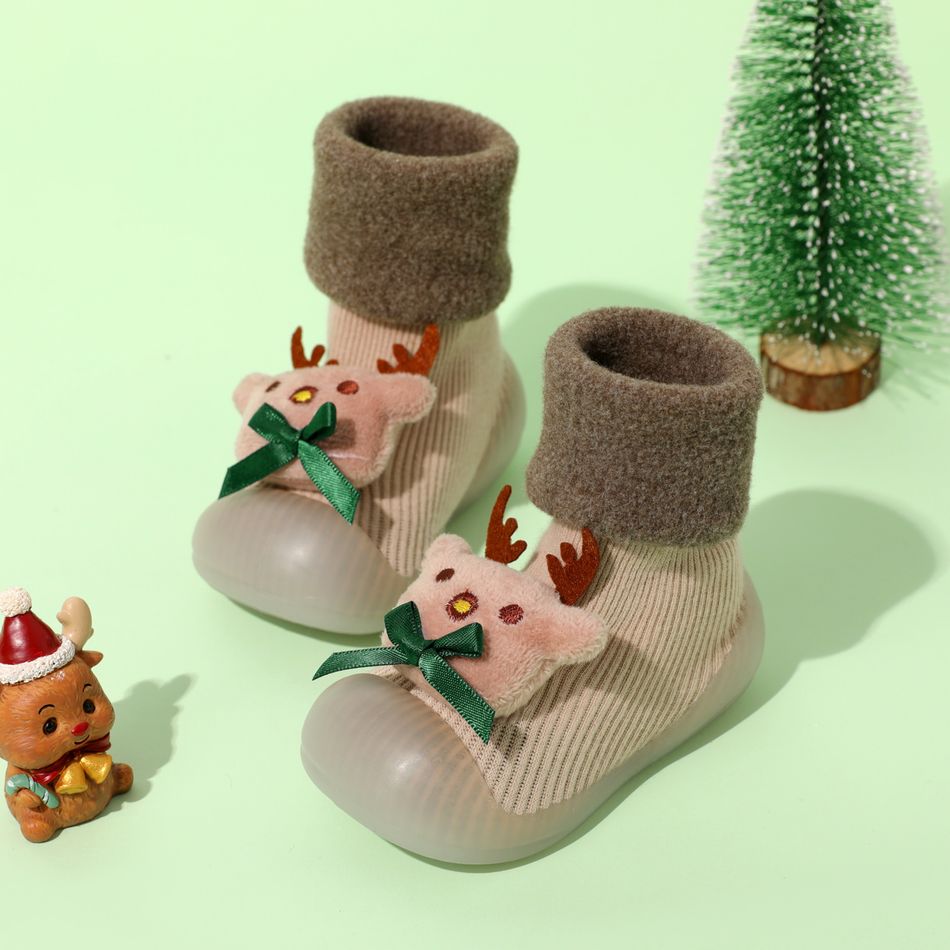 Baby / Toddler Christmas Elk Cartoon Sock Shoes Prewalker Shoes Khaki big image 2