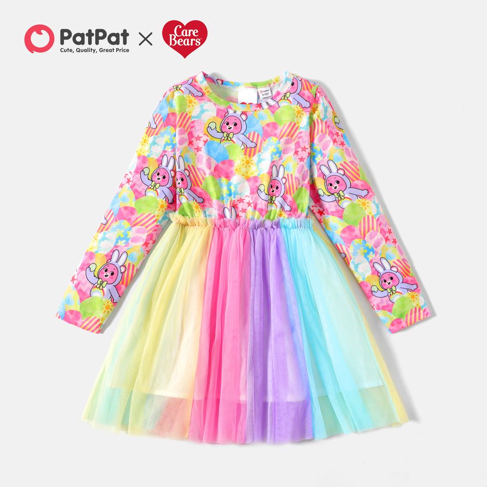Care Bears Kid Girl Easter Colorful Mesh Splice Long-sleeve Dress Multi-color