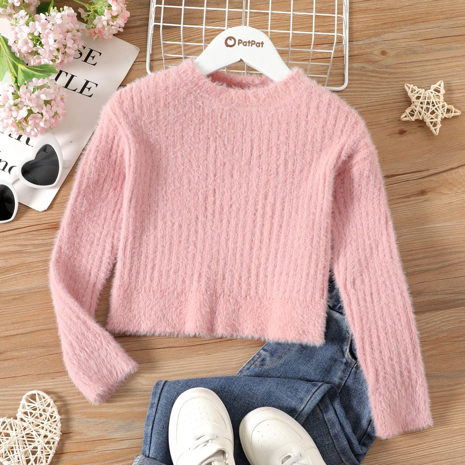 Kid Girl Pink Faux Mink Fur Fuzzy Sweater Light Pink