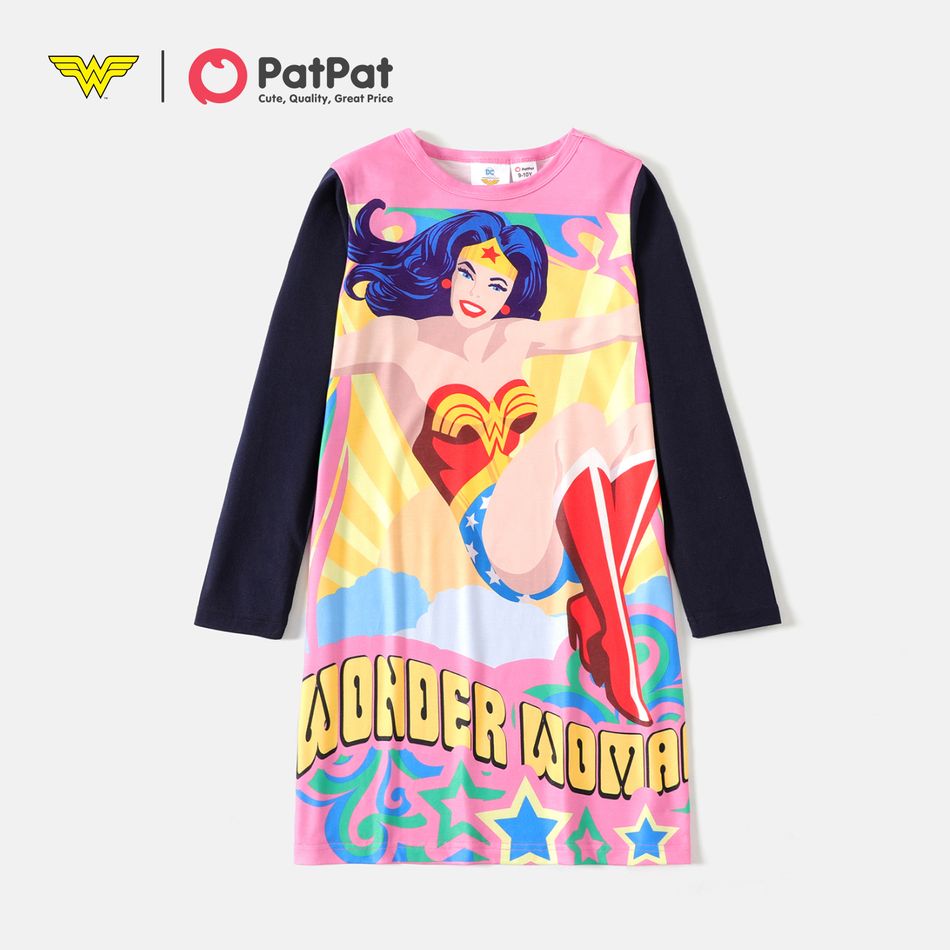 Wonder Woman Kid Girl Colorblock Stars Print Long-sleeve Dress Multi-color