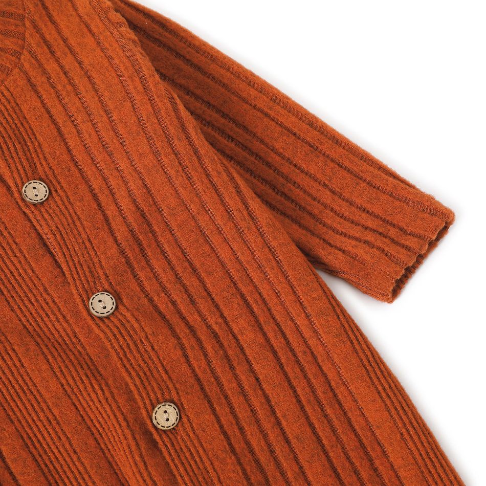 Solid Ribbed Long-sleeve Button Down Dress for Mom and Me RustRed big image 10