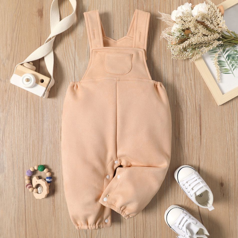 Baby Boy/Girl Solid Suede Sleeveless Jumpsuit Overalls Apricot