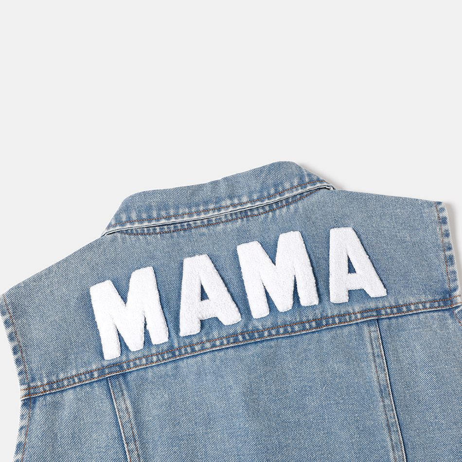 Letter Design Blue Denim Button Up Sleeveless Vest Tops for Mom and Me Light Blue big image 5