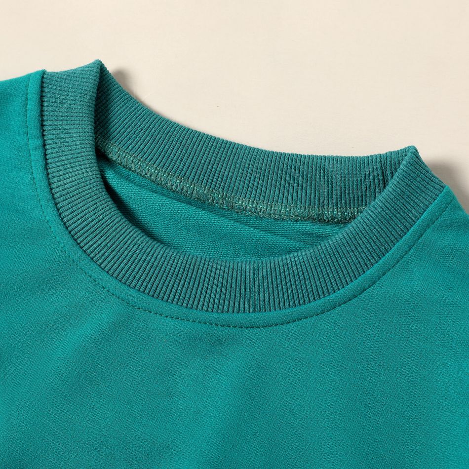 Kid Boy/Kid Girl Casual Solid Color Pullover Sweatshirt Turquoise big image 3