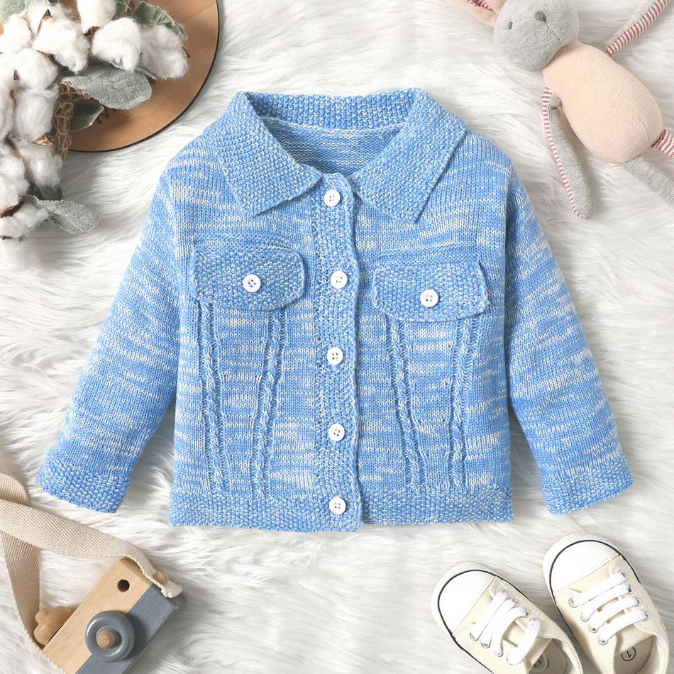 Baby Jungen/Mädchen hellblau Strickrevers Langarm-Pullover mit Knöpfen card hellblau