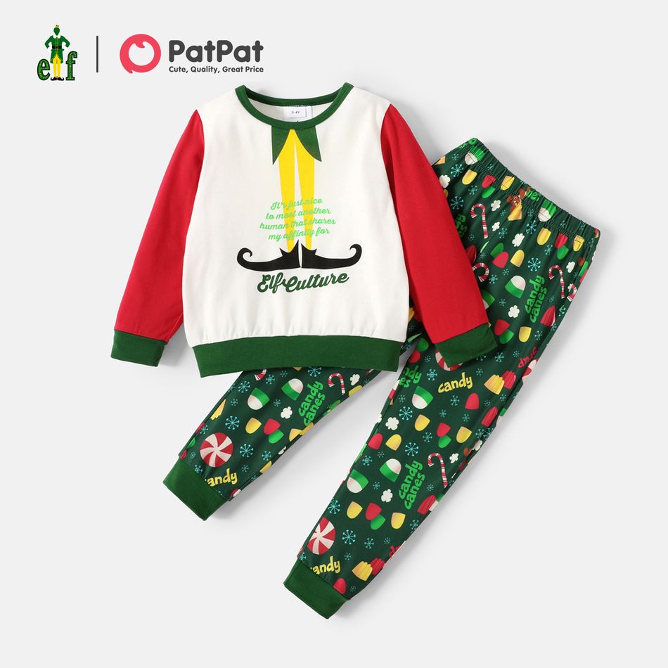 Toddler Boy 2-piece ELF Colorblock Top and Allover Pants Christmas Set White