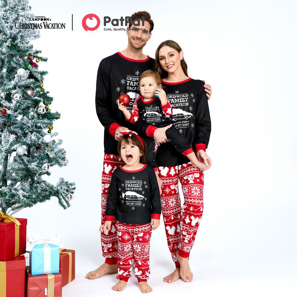 Christmas Vacation Family Matching Christmas Snowflake Top and Allover Pants Pajamas Sets Red