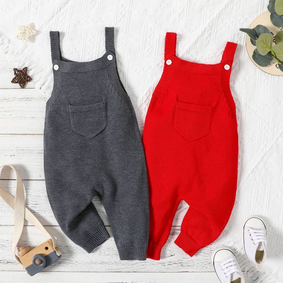 Baby Boy/Girl Solid Knitted Sleeveless Jumpsuit Overalls Red big image 2