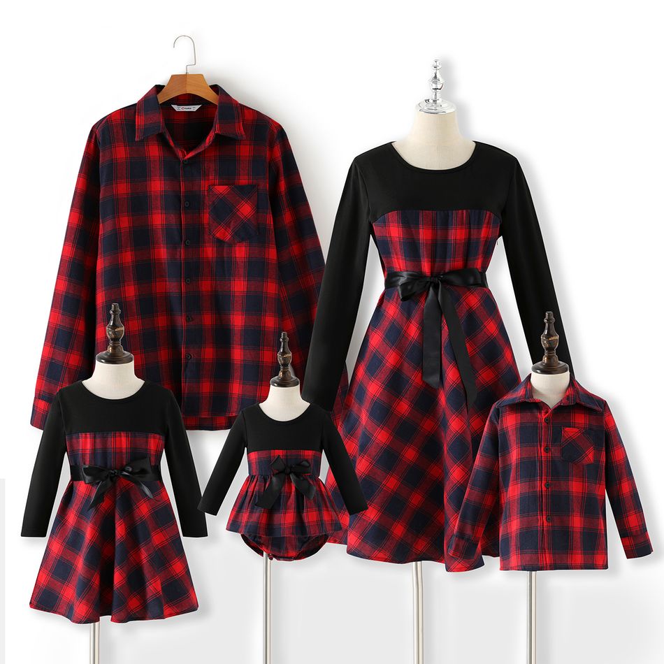 Look de família Manga comprida Conjuntos de roupa para a família Conjuntos vermelho preto