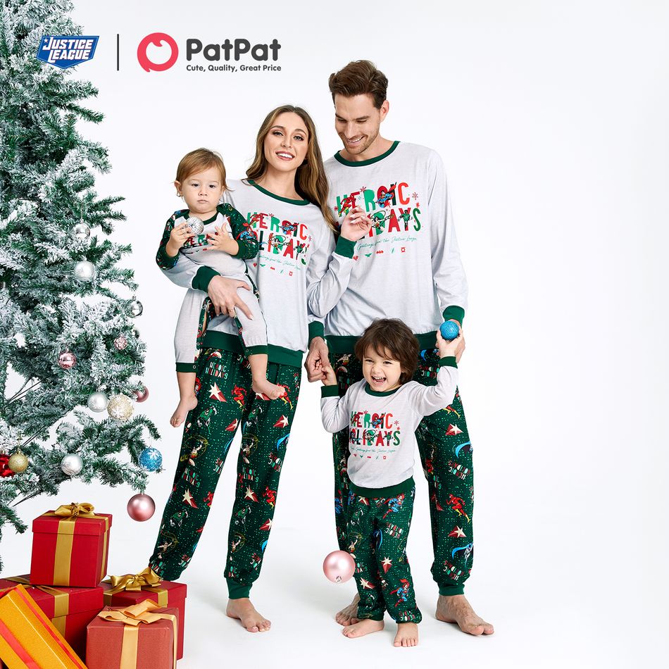 Justice League Family Matching  Heroic Holiday Top and Allover Pants Christmas Pajamas Sets Dark Green