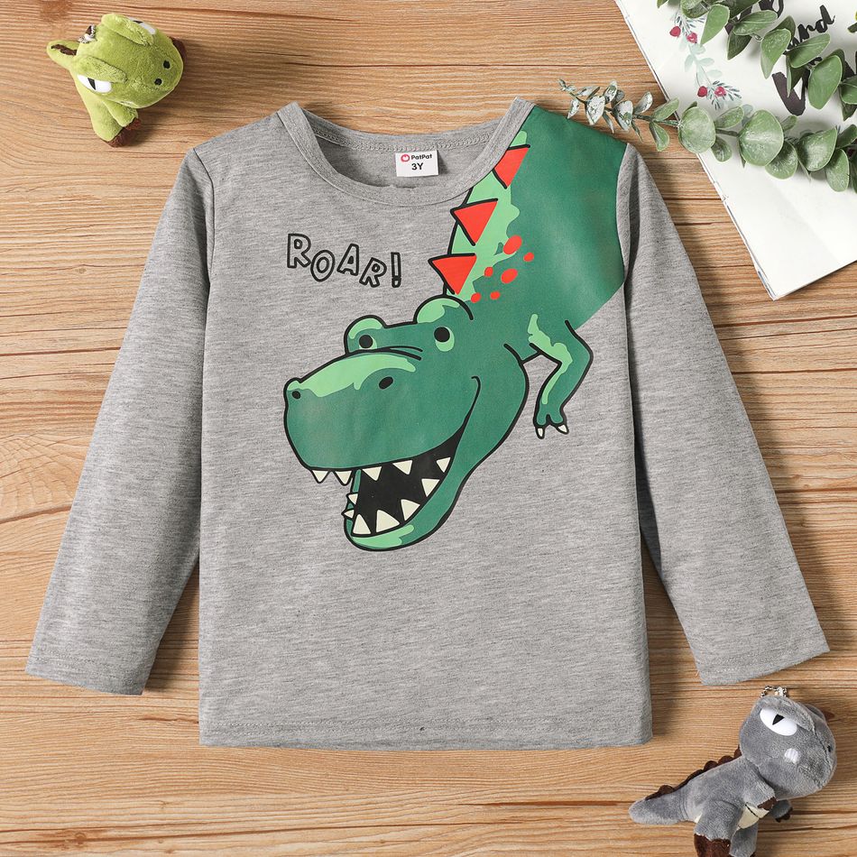 Toddler Boy Letter Animal Dinosaur Print Long-sleeve Tee flowergrey