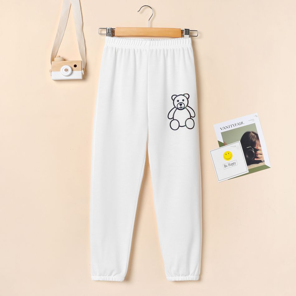 Kid Boy Reflective Laser Bear Design Solid Color Pants Creamy White
