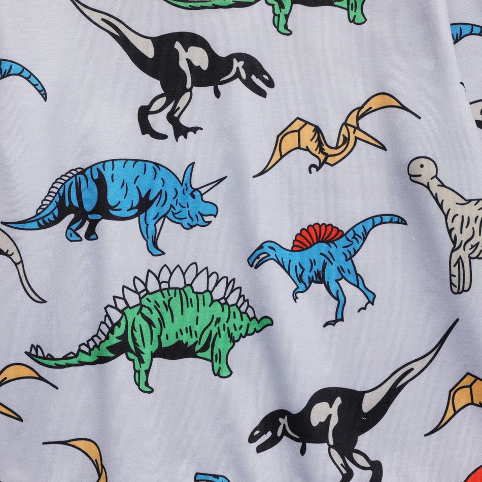 2-piece Kid Boy Animal Dinosaur Print Pullover Sweatshirt and Elasticized Pants Set Grey big image 4