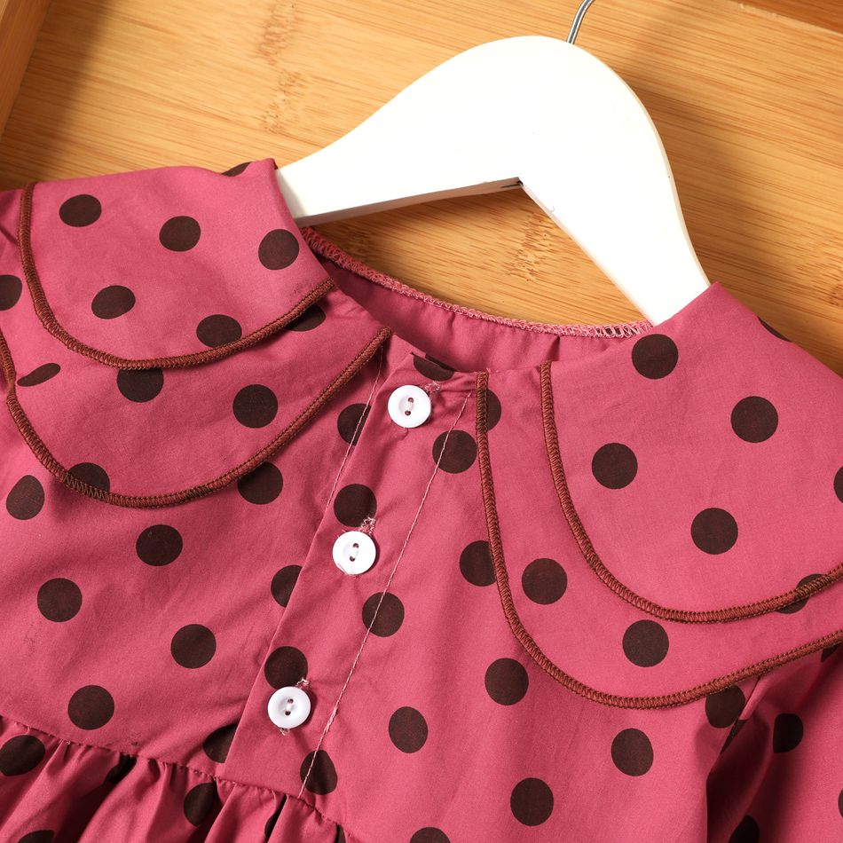 Toddler Girl Polka dots Doll Collar Button Design Long-sleeve Dress Lavender big image 3