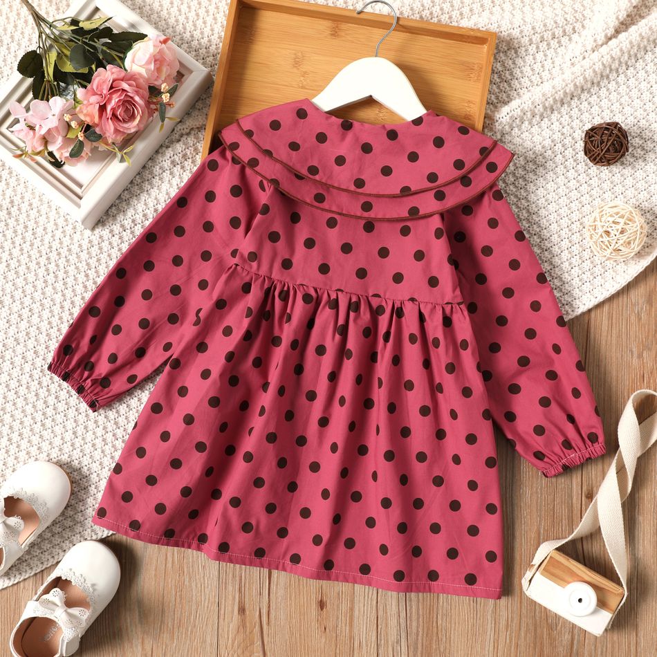 Toddler Girl Polka dots Doll Collar Button Design Long-sleeve Dress Lavender big image 2