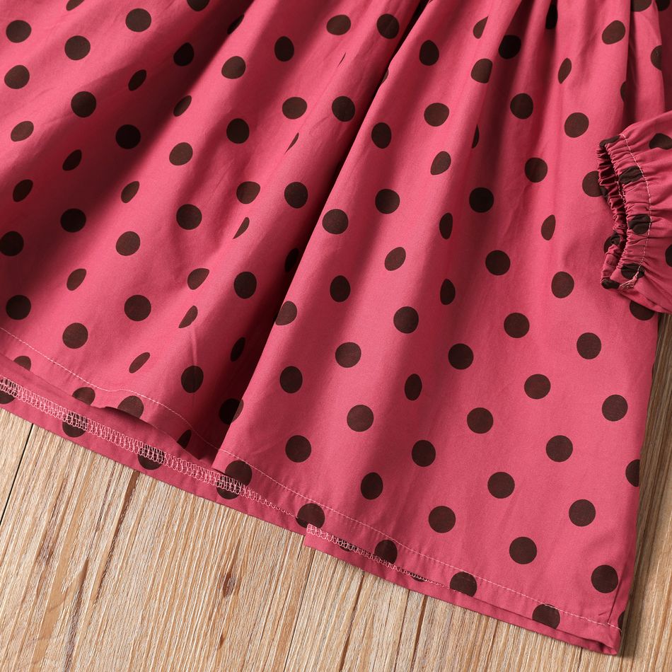 Toddler Girl Polka dots Doll Collar Button Design Long-sleeve Dress Lavender big image 4