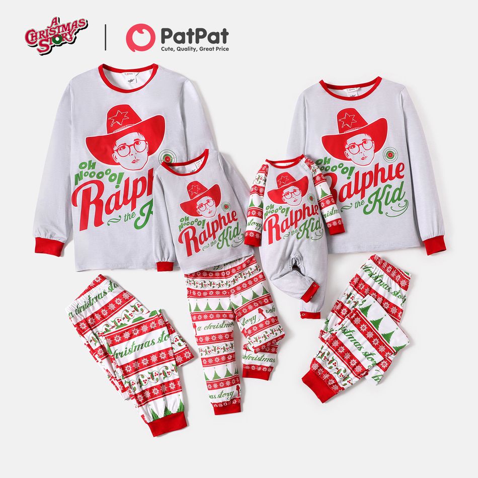 A Christmas Story Family Matching Christmas Graphic Top and Allover Pants Pajamas Sets Grey