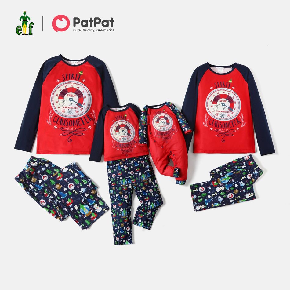 ELF Family Matching Christmas Graphic Colorblock Top and Allover Pants Pajamas Sets Royal Blue