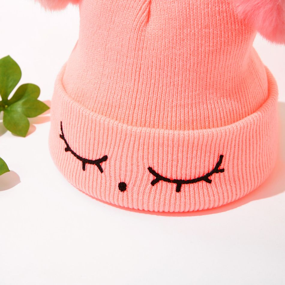 2-pack Baby / Toddler Double Pompon Letter Print Knit Beanie Hat and Scarf Set Pink big image 5