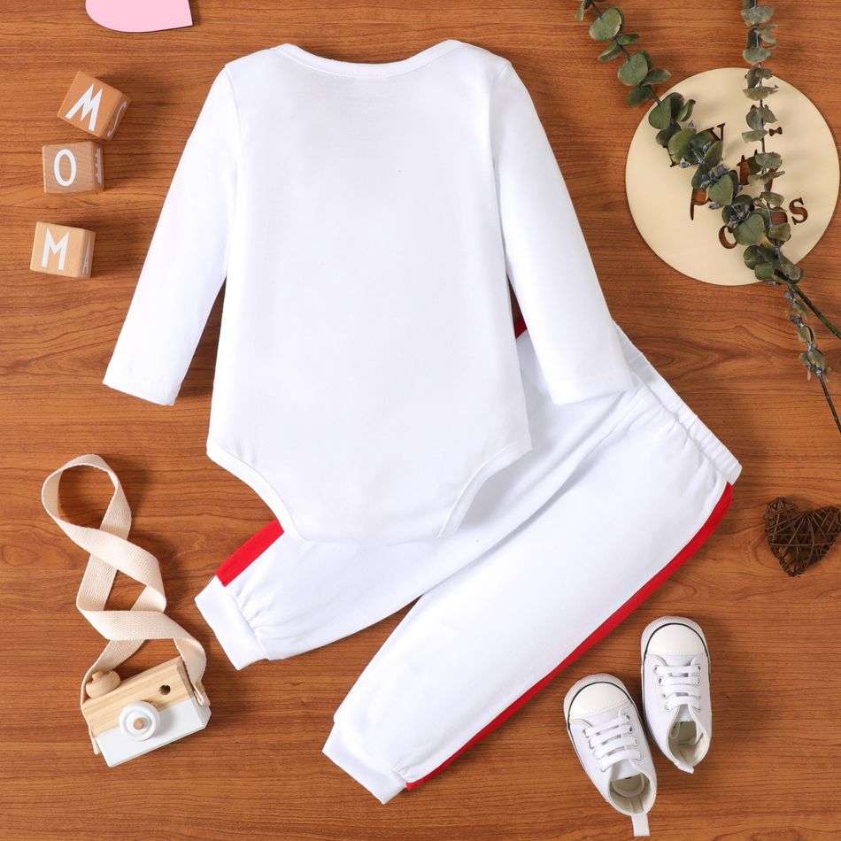 2pcs Baby Girl Letter and Love Heart Print Long-sleeve Romper with Trousers Set White big image 3
