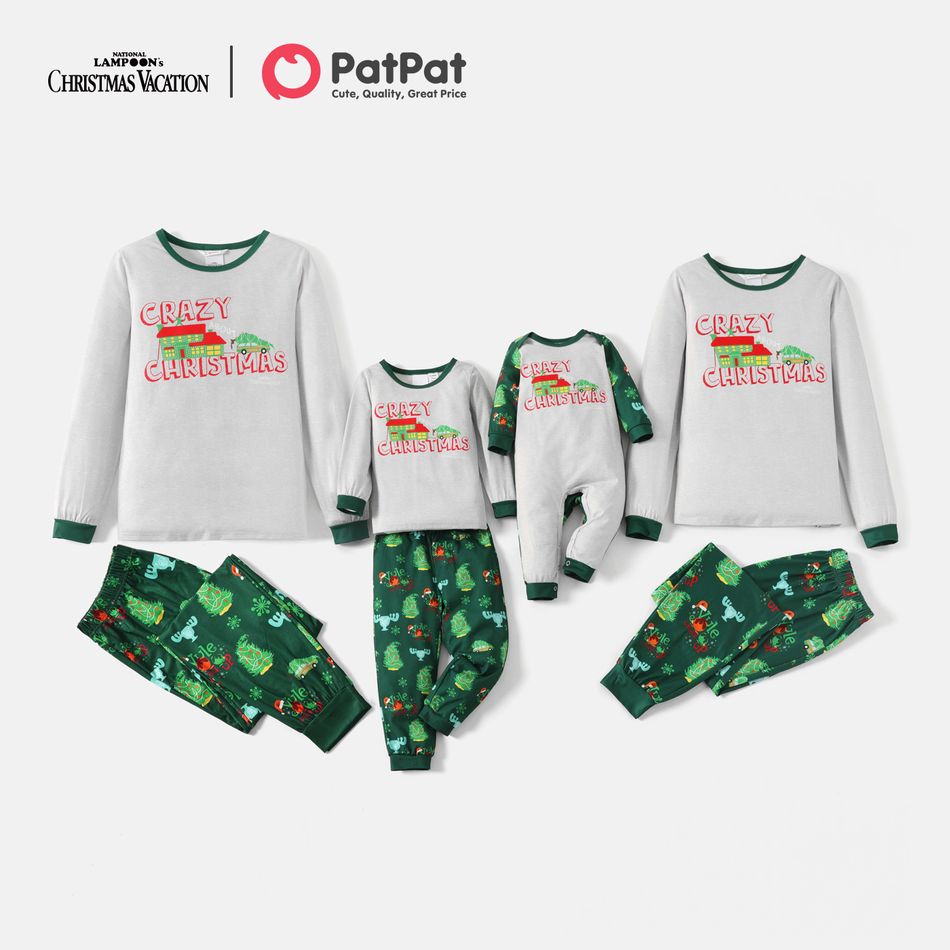 Christmas Vacation Family Matching Crazy Christmas Top and Tree Allover Pants Pajamas Sets Green