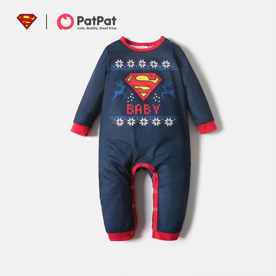 Superman Family Matching Christmas Reindeer and Snowflake Top And Pants Pajamas Sets Royal Blue big image 9