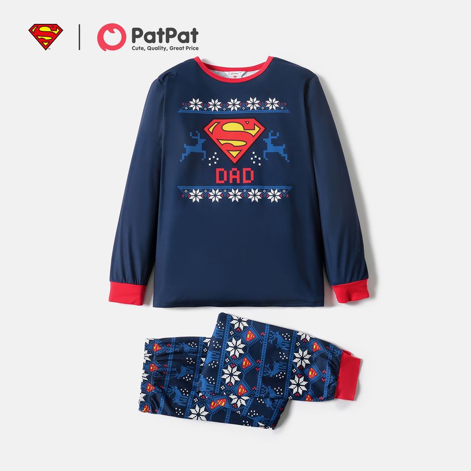 Superman Natal Look de família Manga comprida Conjuntos de roupa para a família Pijamas (Flame Resistant) Azul Real big image 6