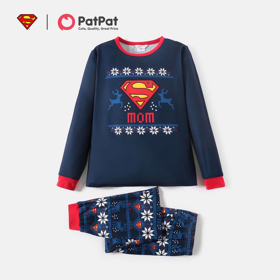 Superman Family Matching Christmas Reindeer and Snowflake Top And Pants Pajamas Sets Royal Blue big image 7