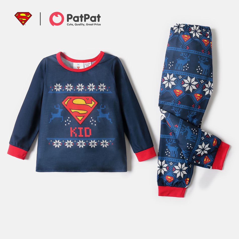 Superman Natal Look de família Manga comprida Conjuntos de roupa para a família Pijamas (Flame Resistant) Azul Real big image 8