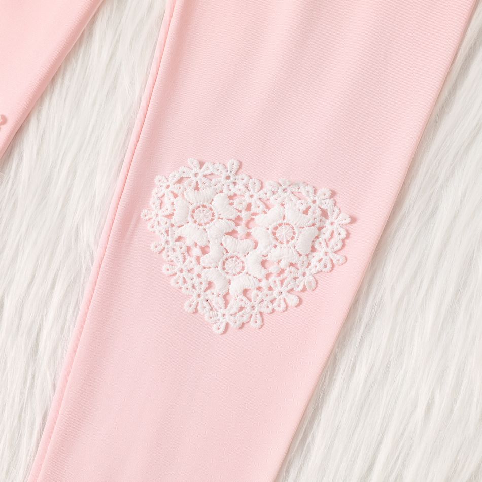 Kid Girl Heart Lace Design Elasticized Leggings Light Pink big image 3