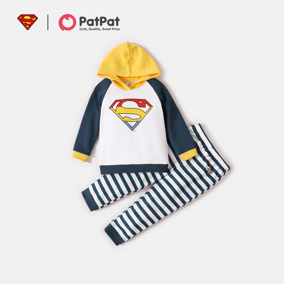 Superman 2-piece Toddler Boy Colorblock Hooded Sweatshirt And Stripe Pants Set Bluish Grey