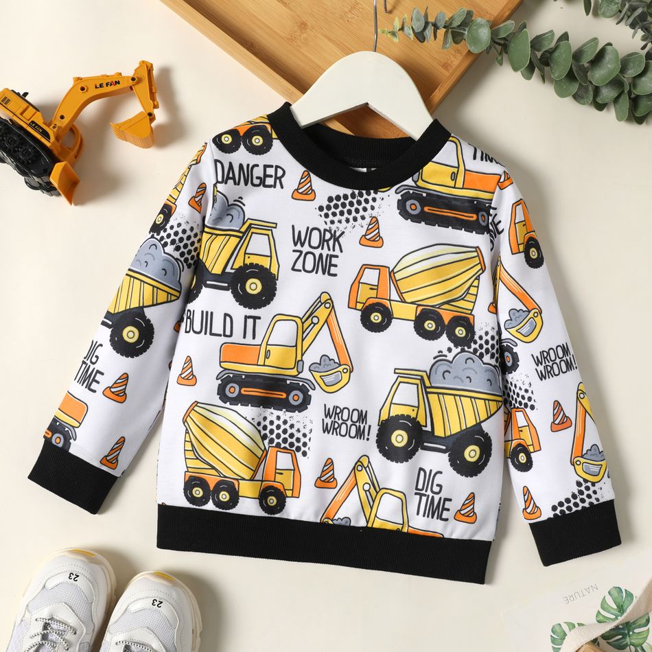 Toddler Boy Casual Vehicle Print Pullover Sweatshirt White