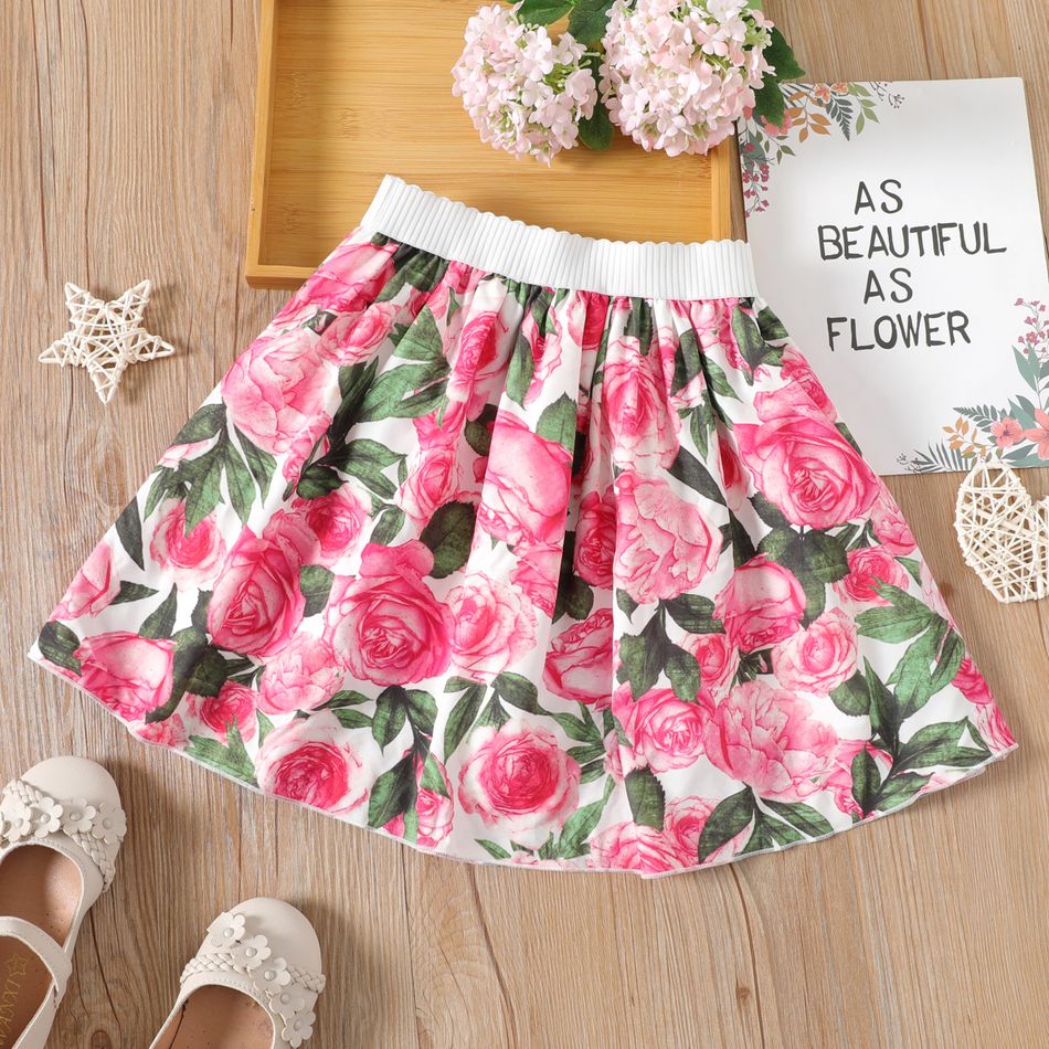 Kid Girl Polka dots Mesh Design/Floral Print Elasticized Skirt Multi-color big image 1