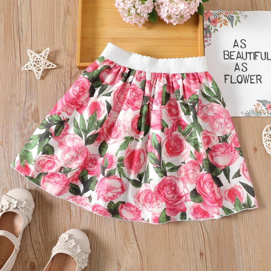 Kid Girl Polka dots Mesh Design/Floral Print Elasticized Skirt Multi-color big image 2