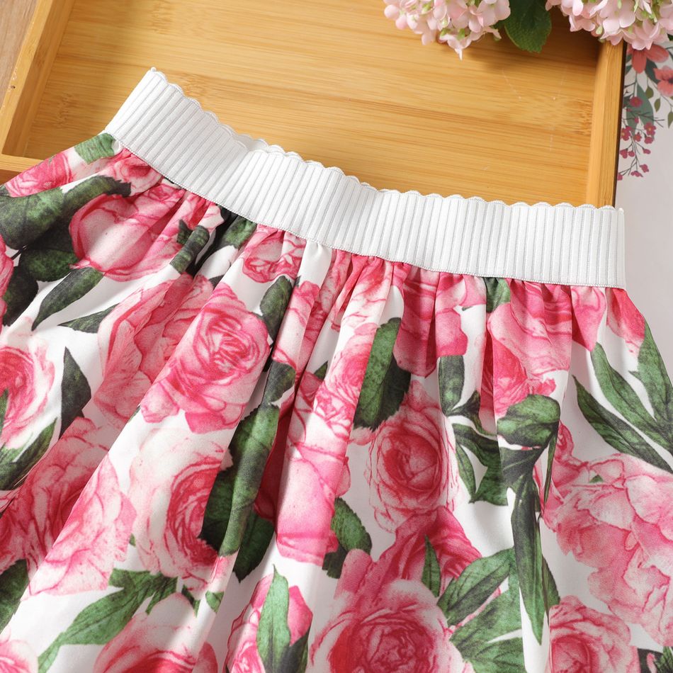 Kid Girl Polka dots Mesh Design/Floral Print Elasticized Skirt Multi-color big image 3
