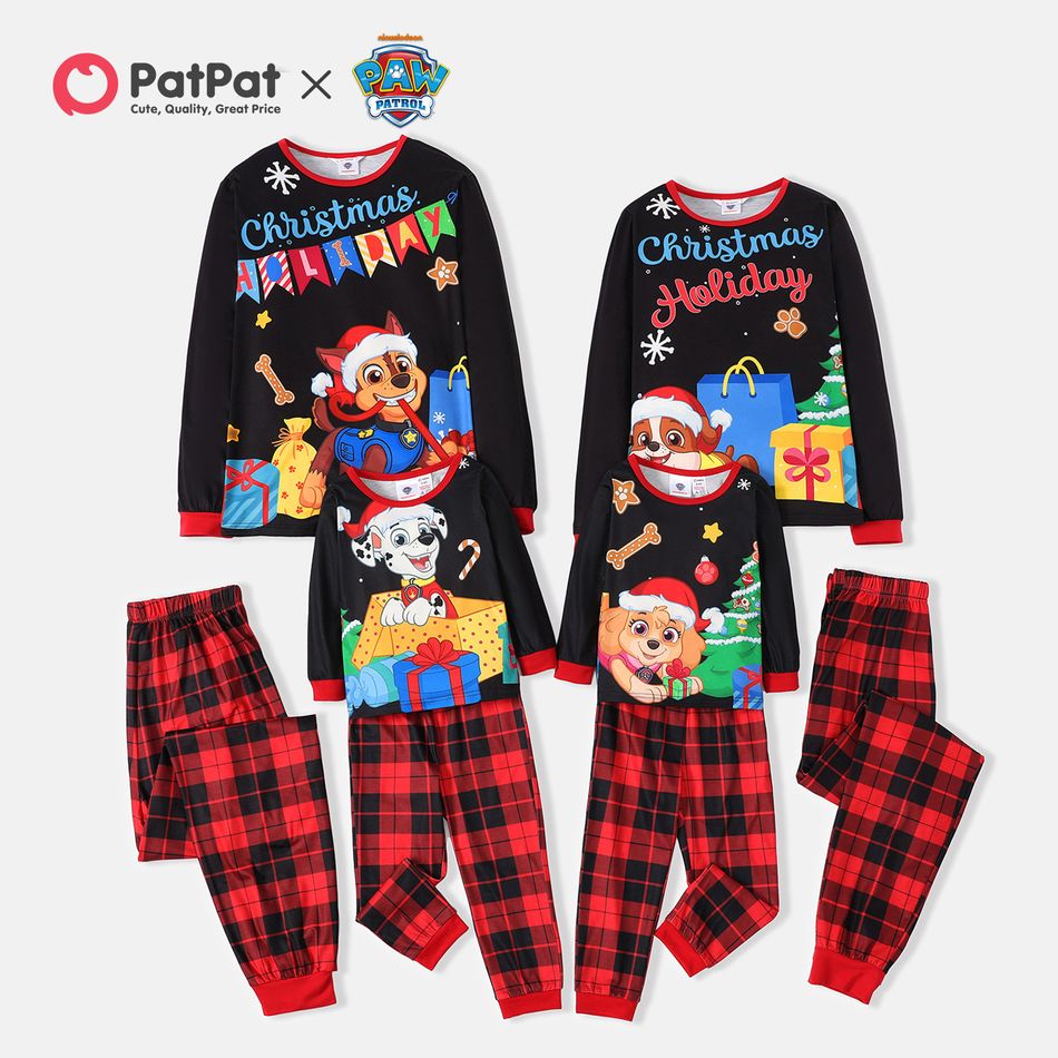 PAW Patrol Family Matching Christmas Big Graphic Top and Plaid Pants Pajamas Sets Black