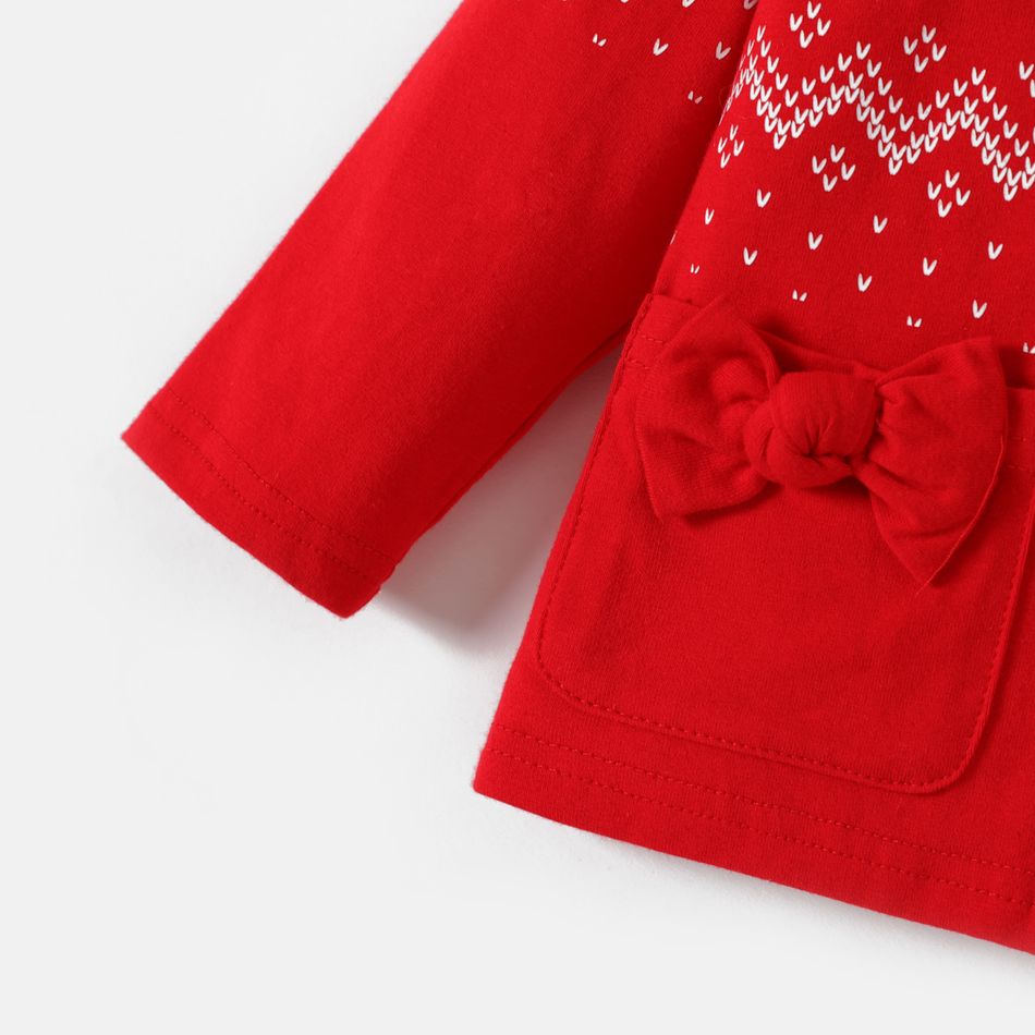 Looney Tunes Baby Girl Christmas Cotton Front Buttom Bowknot Coat Graphic Bodysuit and Tutu Pants Set Red big image 4