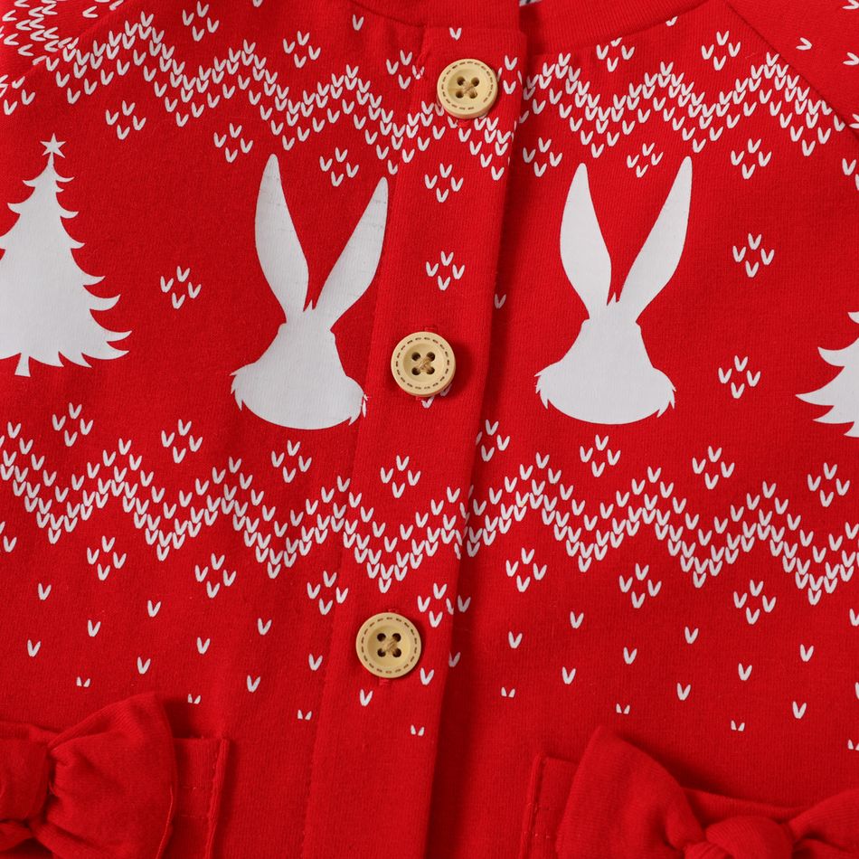 Looney Tunes Baby Girl Christmas Cotton Front Buttom Bowknot Coat Graphic Bodysuit and Tutu Pants Set Red big image 2