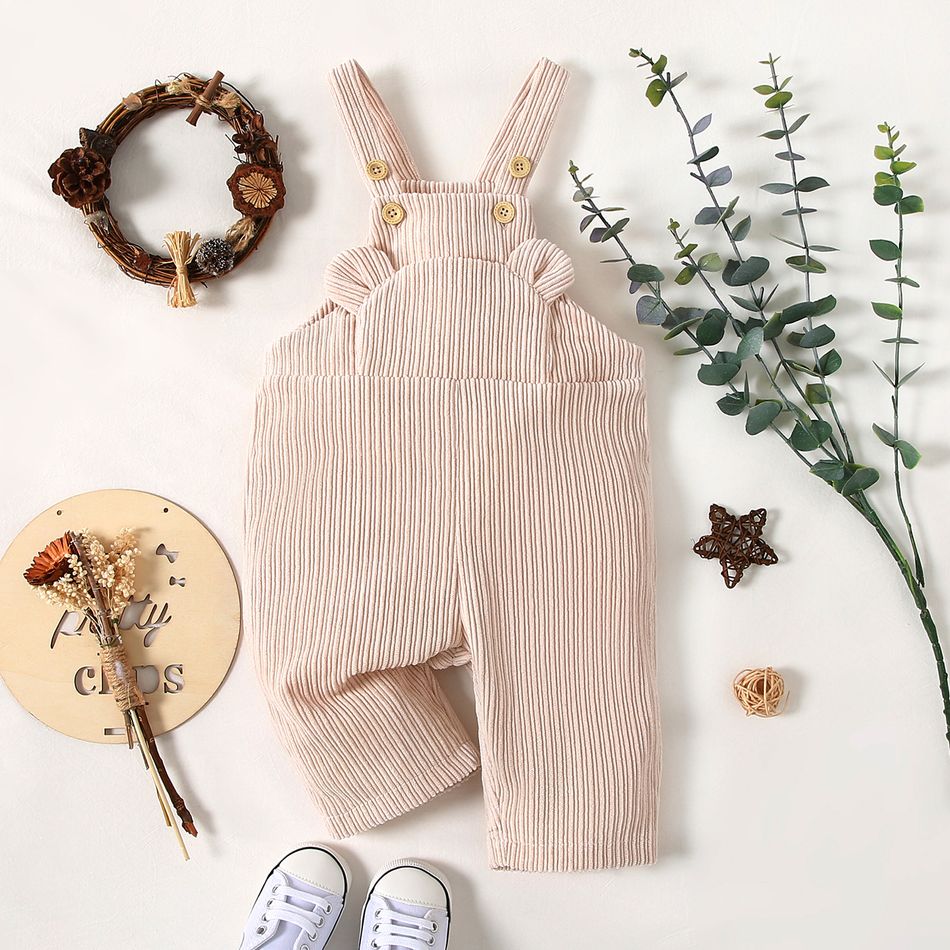Baby Boy/Girl Solid Corduroy 3D Ears Sleeveless Jumpsuit Overalls Apricot