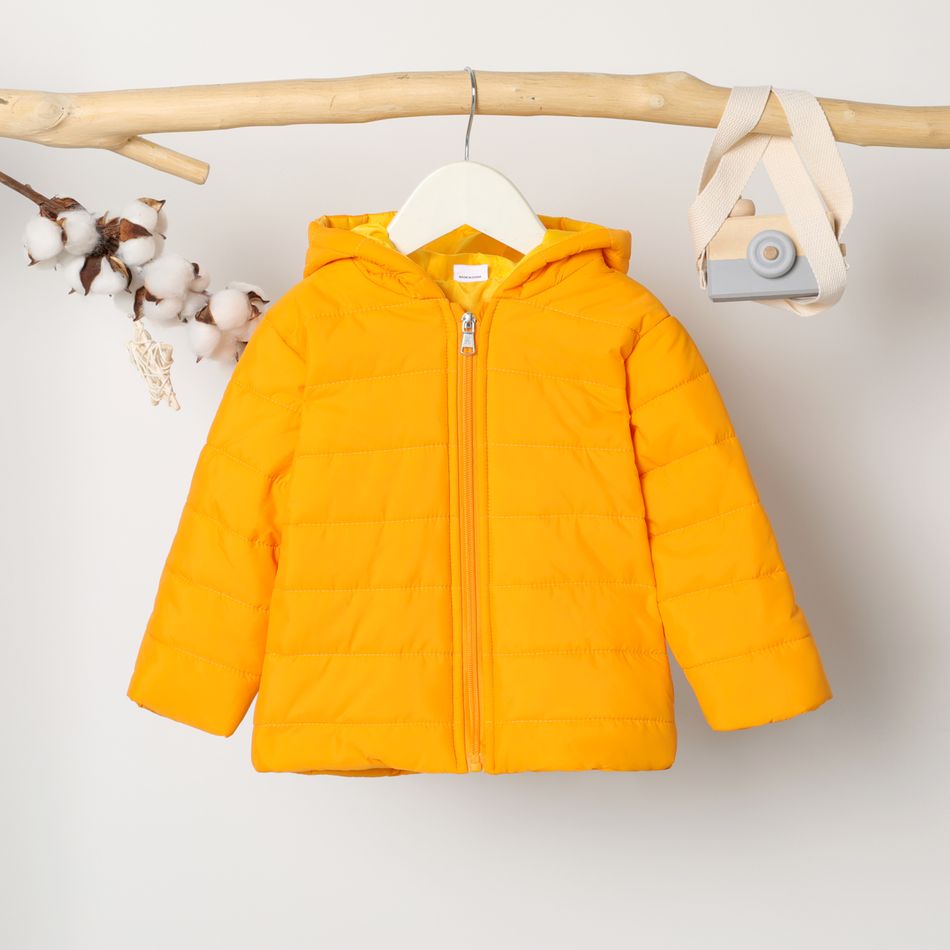 Toddler Boy/Girl Solid Color Zipper Hooded Coat Yellow