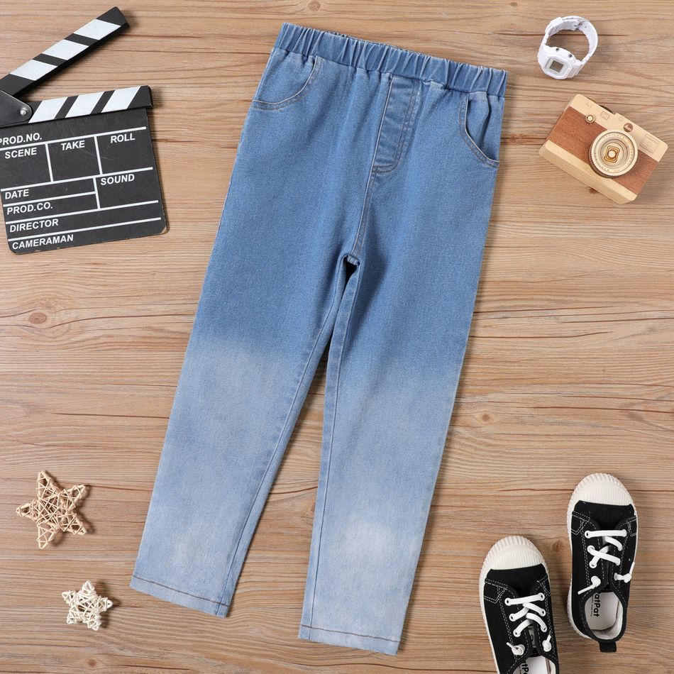Kid Girl Gradient Color Skinny Denim Jeans Light Blue