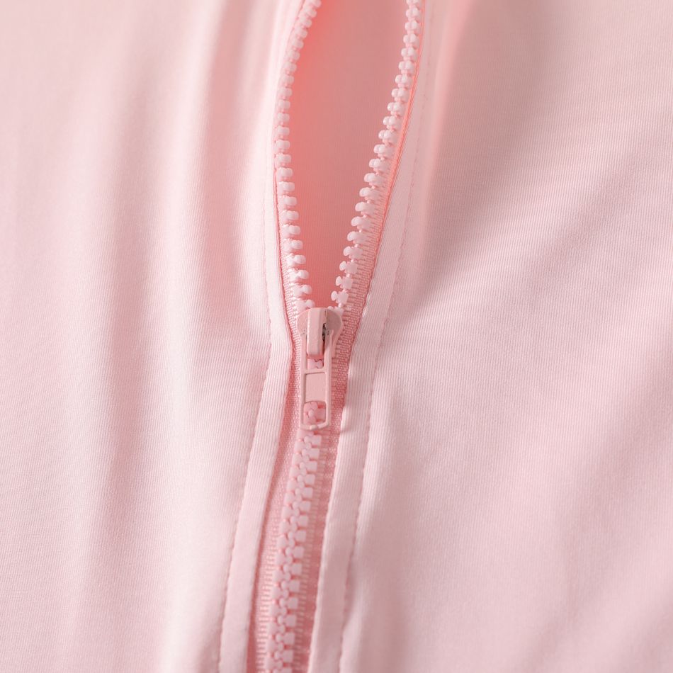 Kid Girl Solid Color Zipper Hooded Jacket Pink big image 4