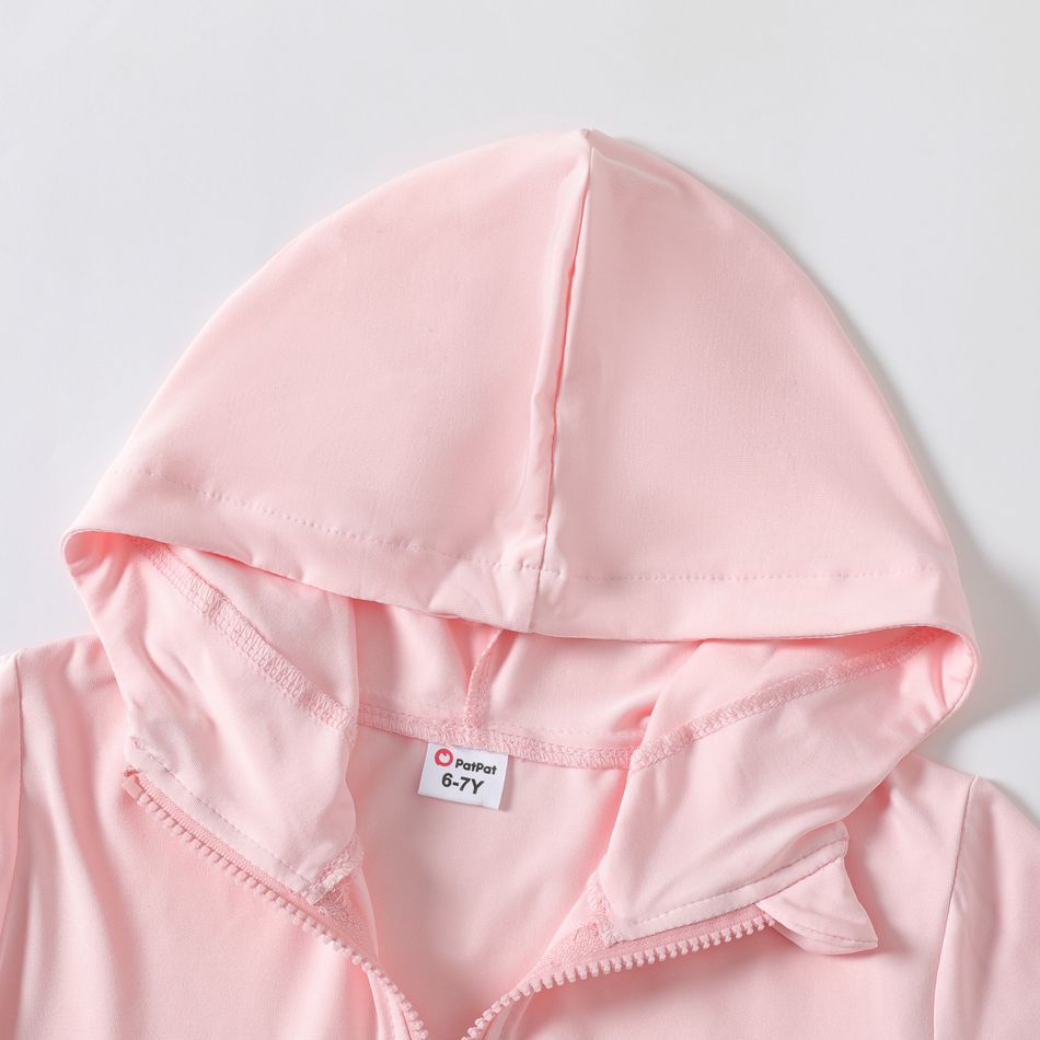 Kid Girl Solid Color Zipper Hooded Jacket Pink big image 3