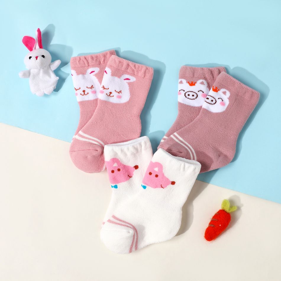 Baby / Toddler Cute Cartoon Striped Winter Thick Terry Socks Pink